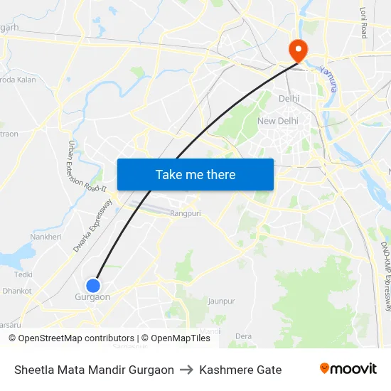 Sheetla Mata Mandir Gurgaon to Kashmere Gate map