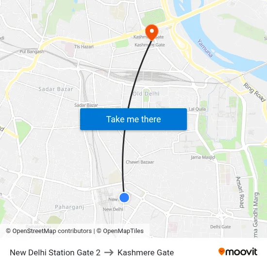New Delhi Station Gate 2 to Kashmere Gate map