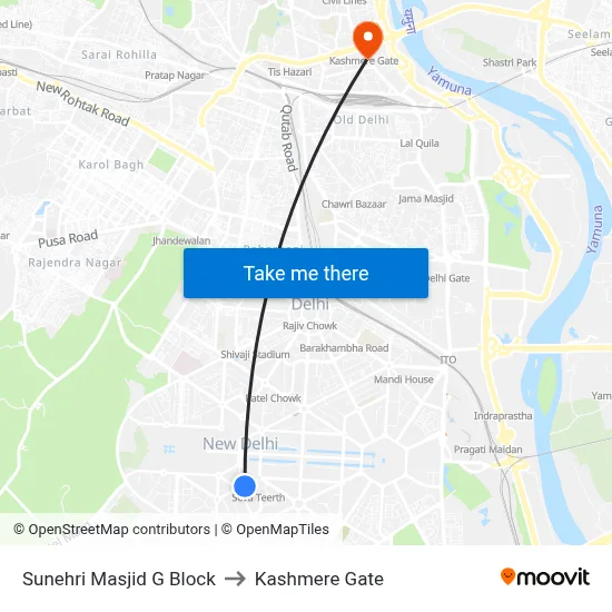 Sunehri Masjid G Block to Kashmere Gate map