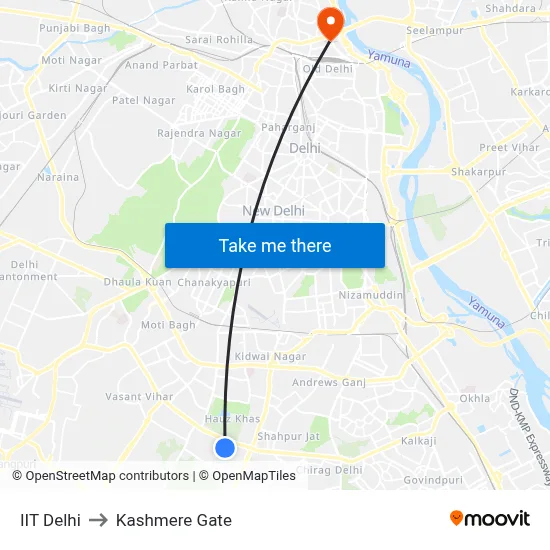 IIT Delhi to Kashmere Gate map
