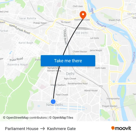 Parliament House to Kashmere Gate map