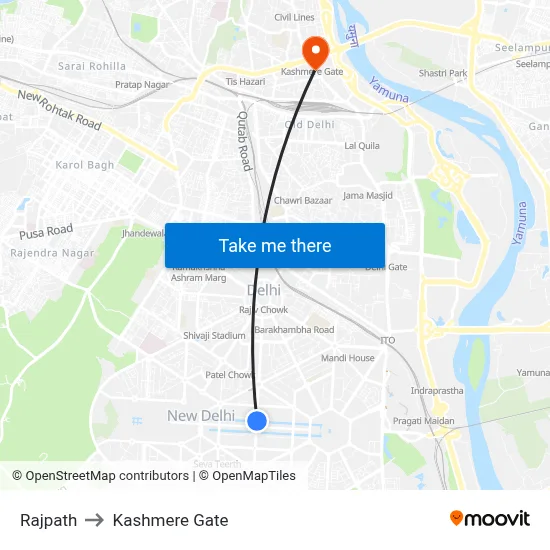 Rajpath to Kashmere Gate map