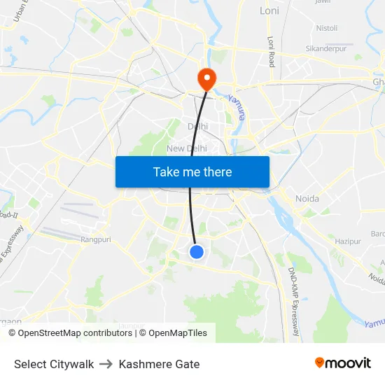 Select Citywalk to Kashmere Gate map