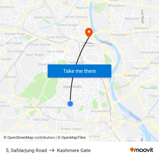 5, Safdarjung Road to Kashmere Gate map