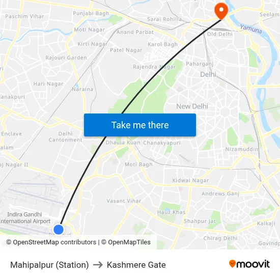 Mahipalpur (Station) to Kashmere Gate map