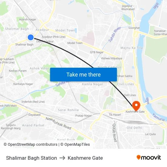 Shalimar Bagh Station to Kashmere Gate map
