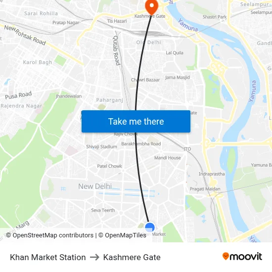 Khan Market Station to Kashmere Gate map