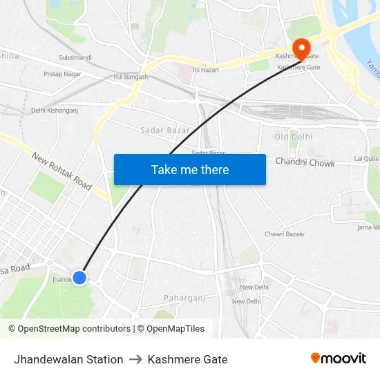 Jhandewalan Station to Kashmere Gate map