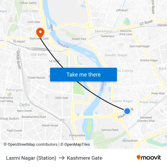 Laxmi Nagar (Station) to Kashmere Gate map
