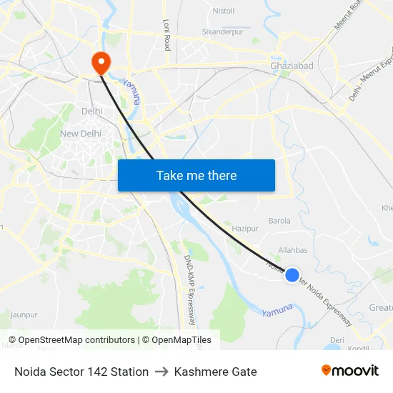 Noida Sector 142 Station to Kashmere Gate map