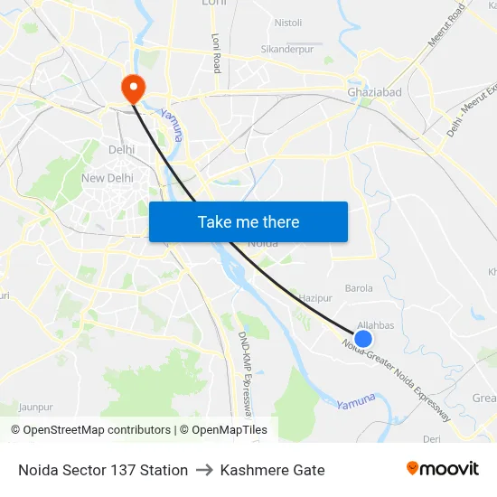 Noida Sector 137 Station to Kashmere Gate map