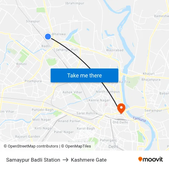 Samaypur Badli Station to Kashmere Gate map