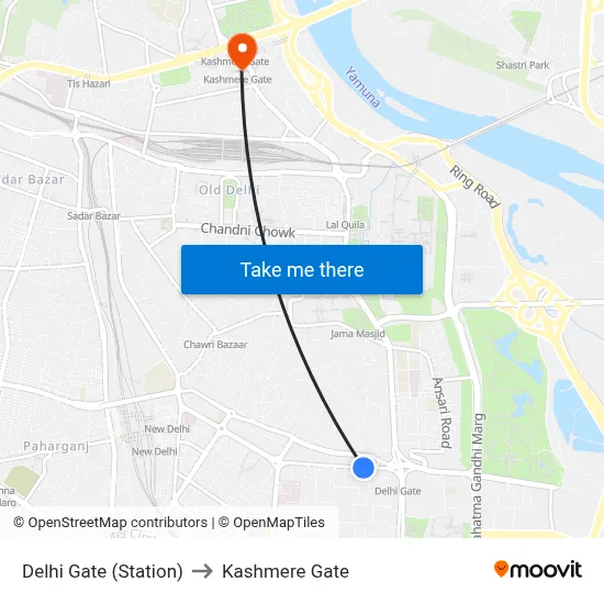 Delhi Gate (Station) to Kashmere Gate map
