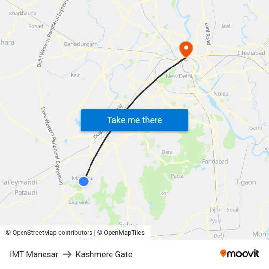 IMT Manesar to Kashmere Gate map
