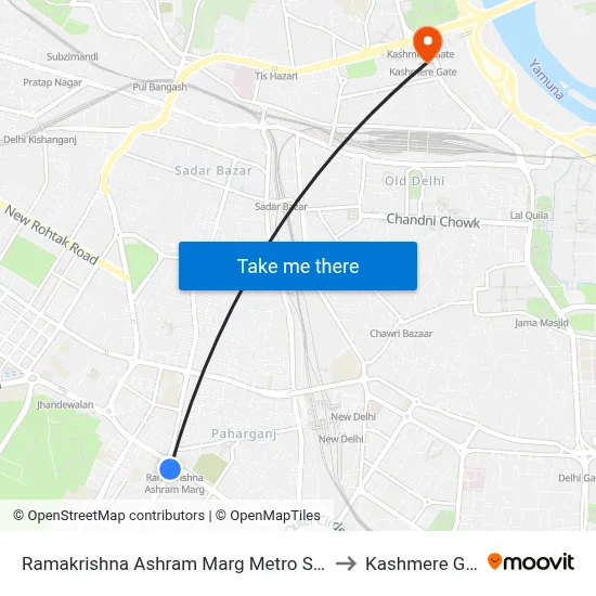 Ramakrishna Ashram Marg Metro Station to Kashmere Gate map