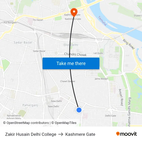 Zakir Husain Delhi College to Kashmere Gate map