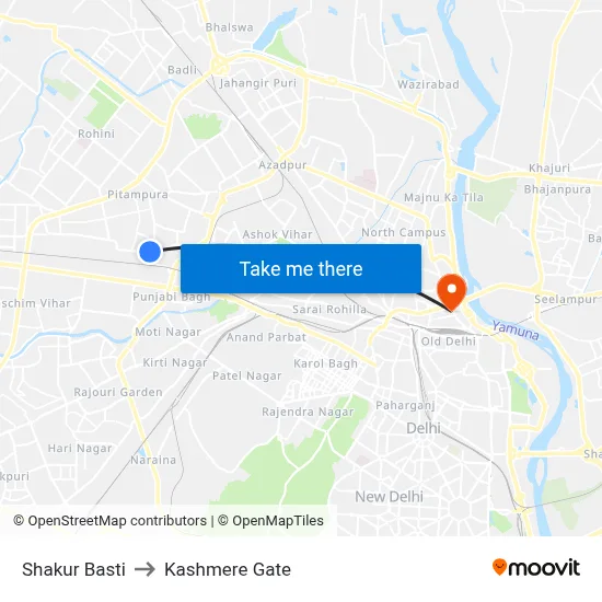 Shakur Basti to Kashmere Gate map