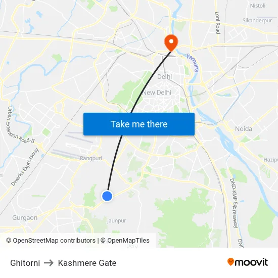 Ghitorni to Kashmere Gate map