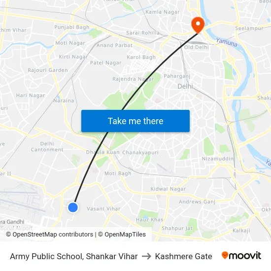 Army Public School, Shankar Vihar to Kashmere Gate map