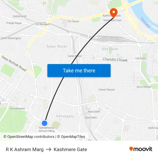 R K Ashram Marg to Kashmere Gate map