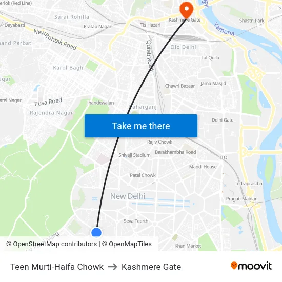 Teen Murti-Haifa Chowk to Kashmere Gate map