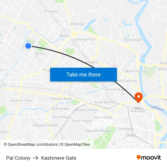 Pal Colony to Kashmere Gate map