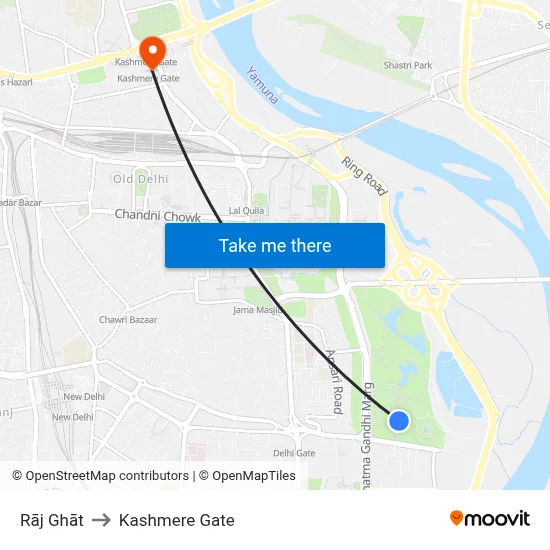 Rāj Ghāt to Kashmere Gate map