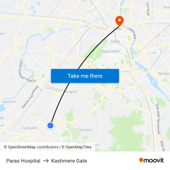 Paras Hospital to Kashmere Gate map