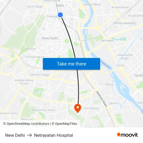 New Delhi to Netrayatan Hospital map