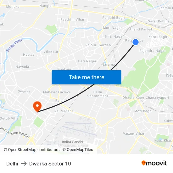 Delhi to Dwarka Sector 10 map