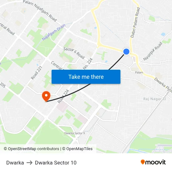 Dwarka to Dwarka Sector 10 map
