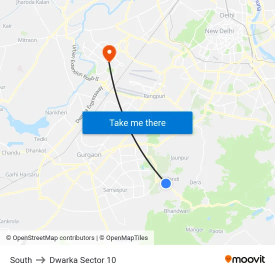 South to Dwarka Sector 10 map