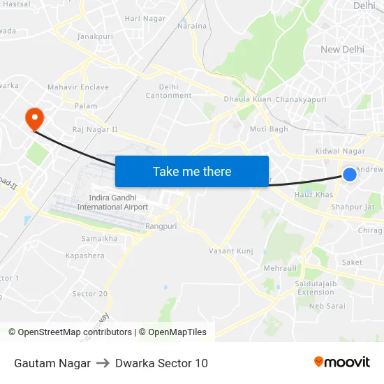 Gautam Nagar to Dwarka Sector 10 map