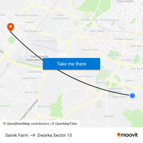 Sainik Farm to Dwarka Sector 10 map