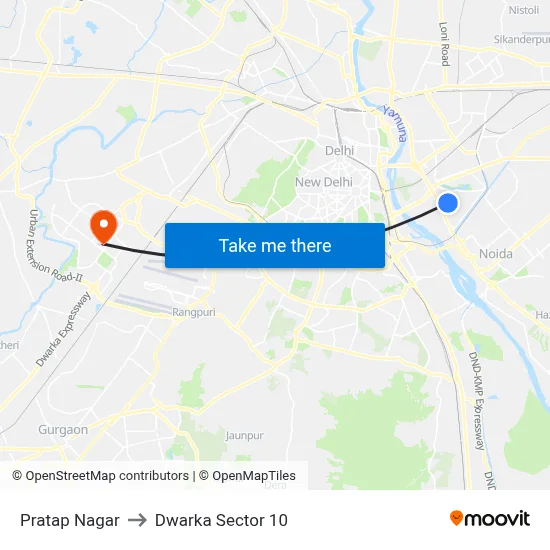 प्रताप नगर to द्वारका सेक्टर 10 map