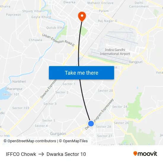 इफको चौक to द्वारका सेक्टर 10 map