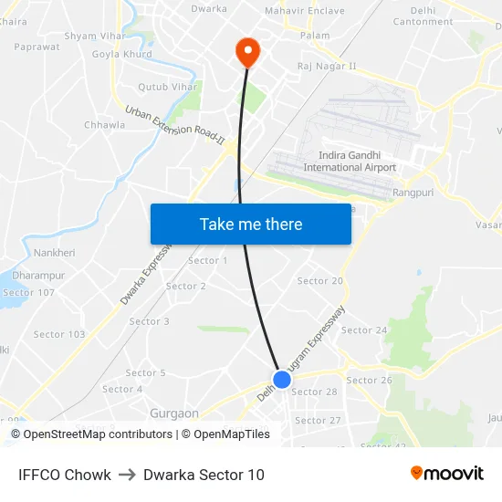 IFFCO Chowk to Dwarka Sector 10 map