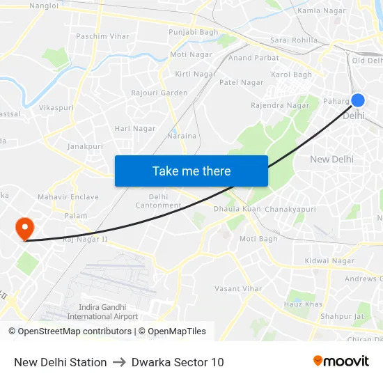 New Delhi Station to Dwarka Sector 10 map