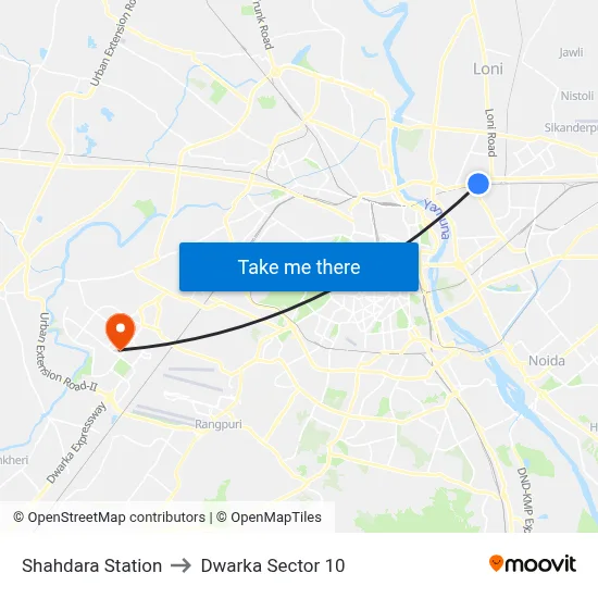 Shahdara Station to Dwarka Sector 10 map