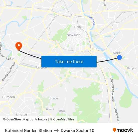 Botanical Garden Station to Dwarka Sector 10 map