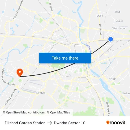 Dilshad Garden Station to Dwarka Sector 10 map
