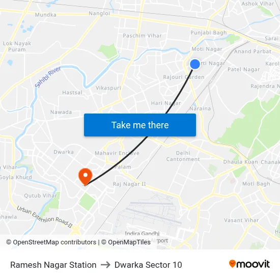Ramesh Nagar Station to Dwarka Sector 10 map