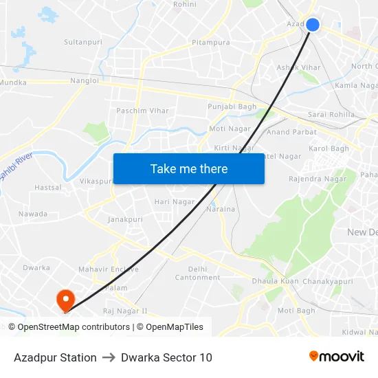 Azadpur Station to Dwarka Sector 10 map