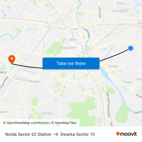 Noida Sector 62 Station to Dwarka Sector 10 map
