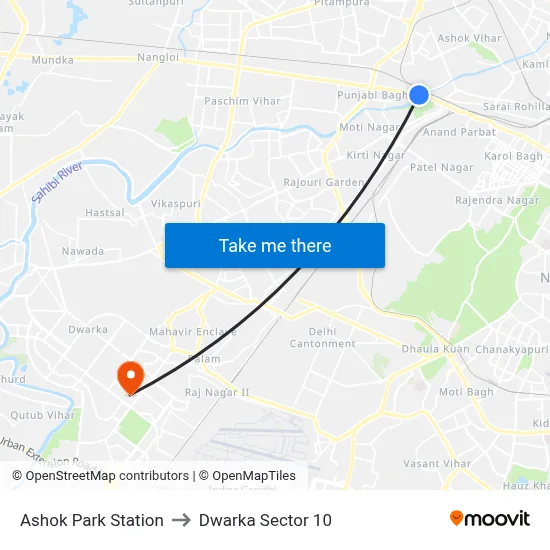 Ashok Park Station to Dwarka Sector 10 map