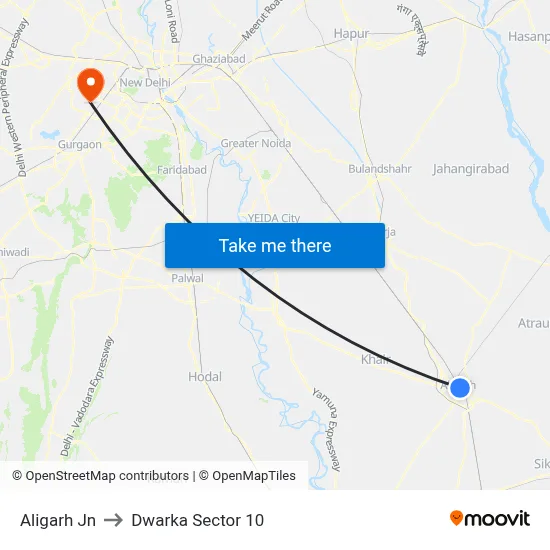 Aligarh Jn to Dwarka Sector 10 map