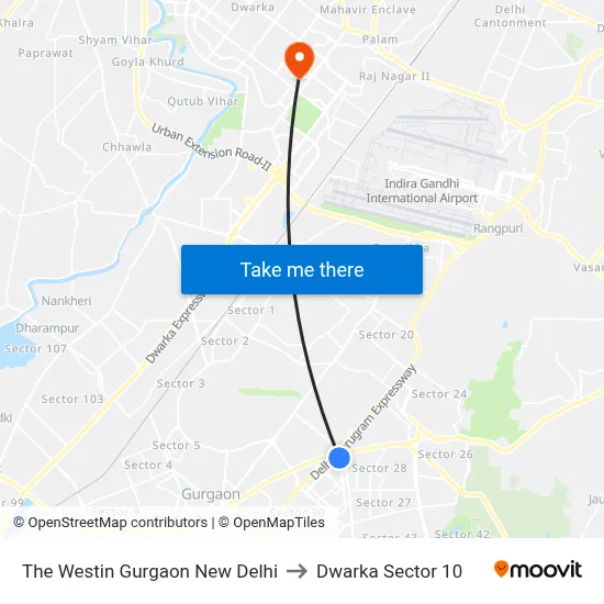 The Westin Gurgaon New Delhi to Dwarka Sector 10 map