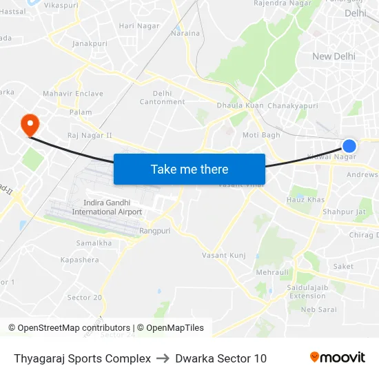 Thyagaraj Sports Complex to Dwarka Sector 10 map
