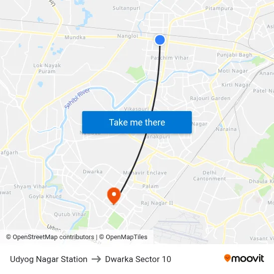 Udyog Nagar Station to Dwarka Sector 10 map