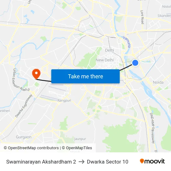 Swaminarayan Akshardham 2 to Dwarka Sector 10 map